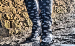 Gummistiefel Absatz Blau Weiß Punkte