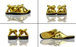 Pantoletten Keilabsatz Leder Gold Schleife