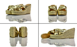 Pantoletten Plateau Keilabsatz Gold Leder Catwalk