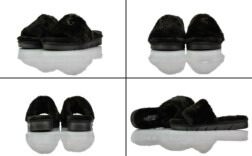 Pantoletten Plateau Keilabsatz Schwarz Fluffy Bugatti
