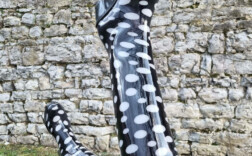 Gummistiefel Absatz Blau Weiß Punkte