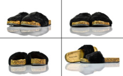 Pantoletten Schwarz Kork Fluffy Lilly & Rose