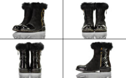 Stiefel Kurz Schwarz Lack Fellrand