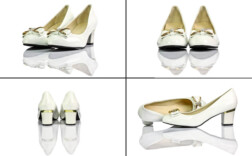 Pumps Weiß Lack Schleife