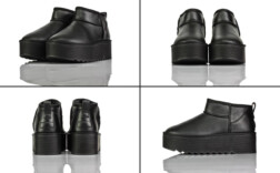 Boots Kurz Plateau Schwarz Leder Graceland